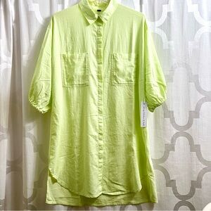 YOUNG FABULOUS & BROKE Linen Blend Sand Dollar Mini Shirt Dress Small Aloe